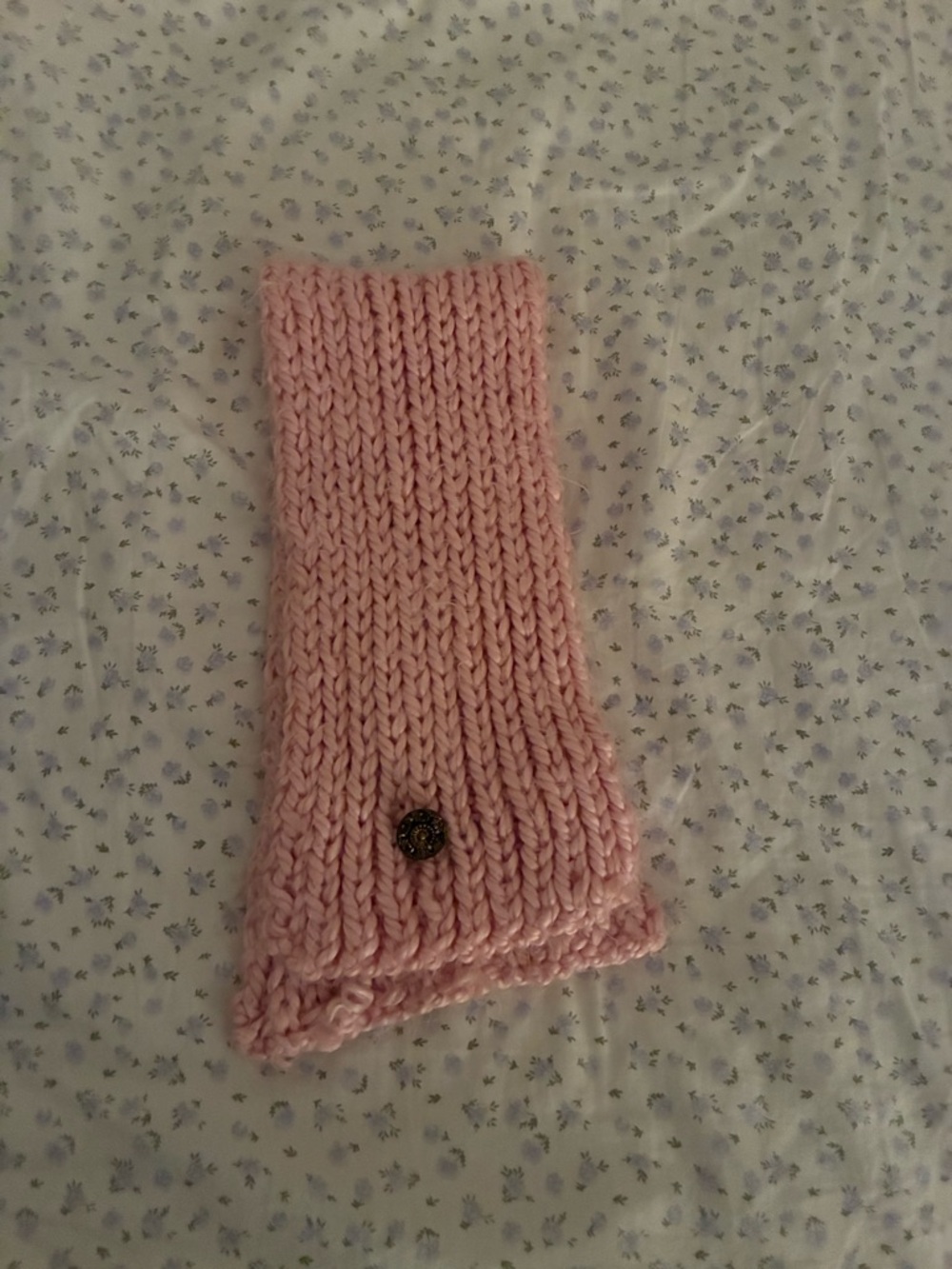 Hand-Knit Pink Cable Wrist Warmer with Decorative Button